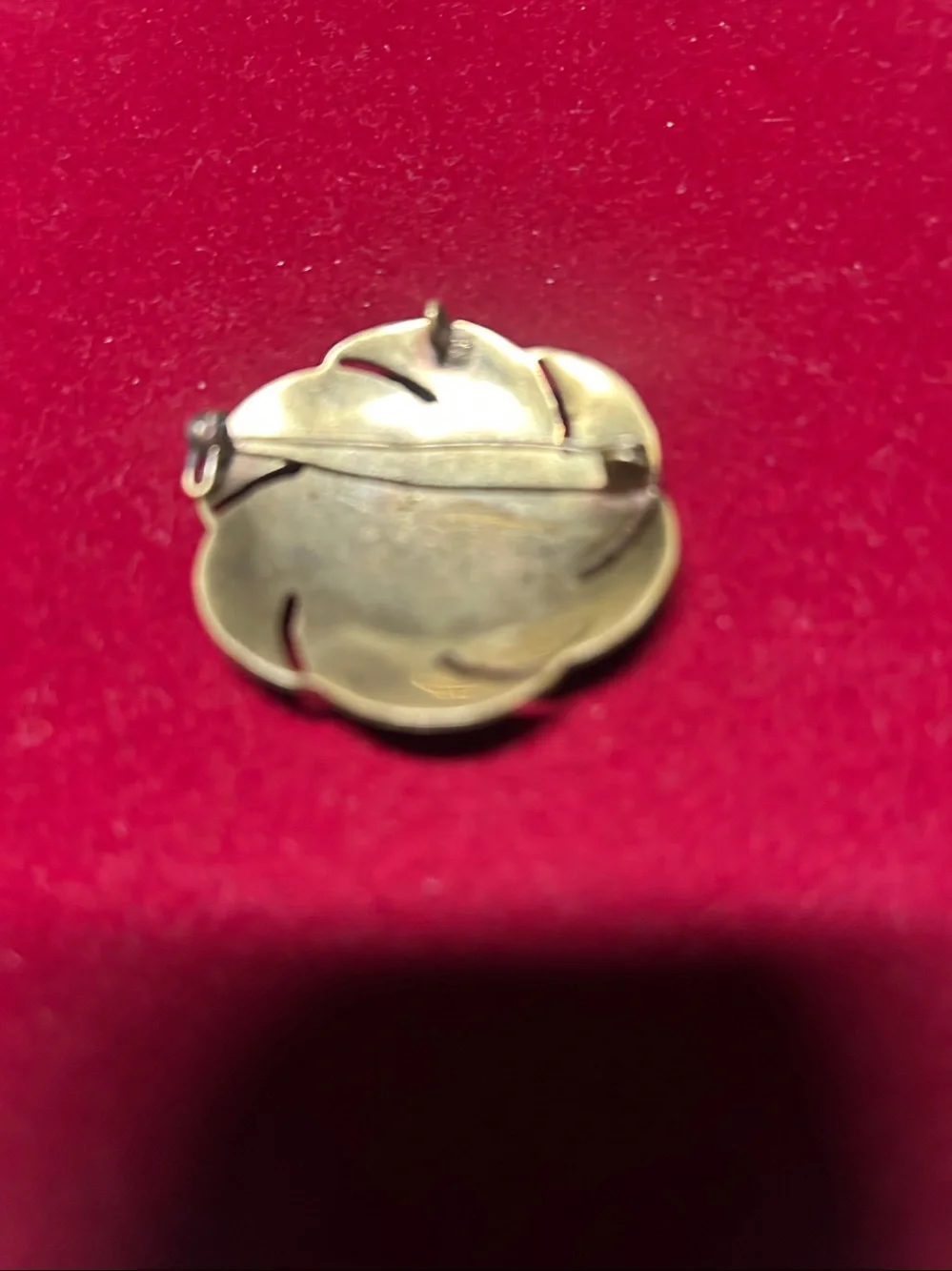 Gold-Tone Red Enamel Lotus Pin Brooch